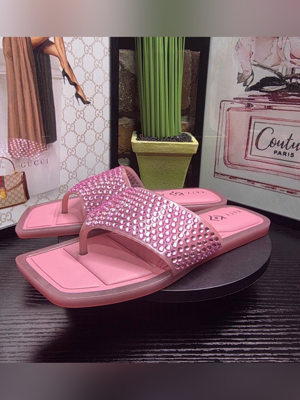 Katy Perry Collections NWOT Pink Jeweled Slide Sandals - Picture 5 of 10